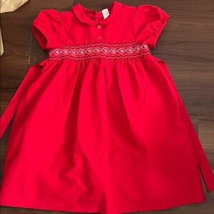 Charming Red Smocked Kids Dress